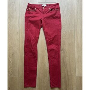 Juicy Couture Jeans Size 4 Red Stretch Skinny Pants Leather Lined Pockets Womens
